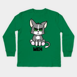 Meh Cat (Large Design) Kids Long Sleeve T-Shirt